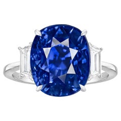 GIA Certified 5.90 Carat Cushion Blue No Heat Kashmir Sapphire Ring