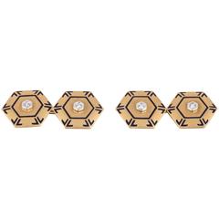 Geometric blue enamel gold diamond cufflinks