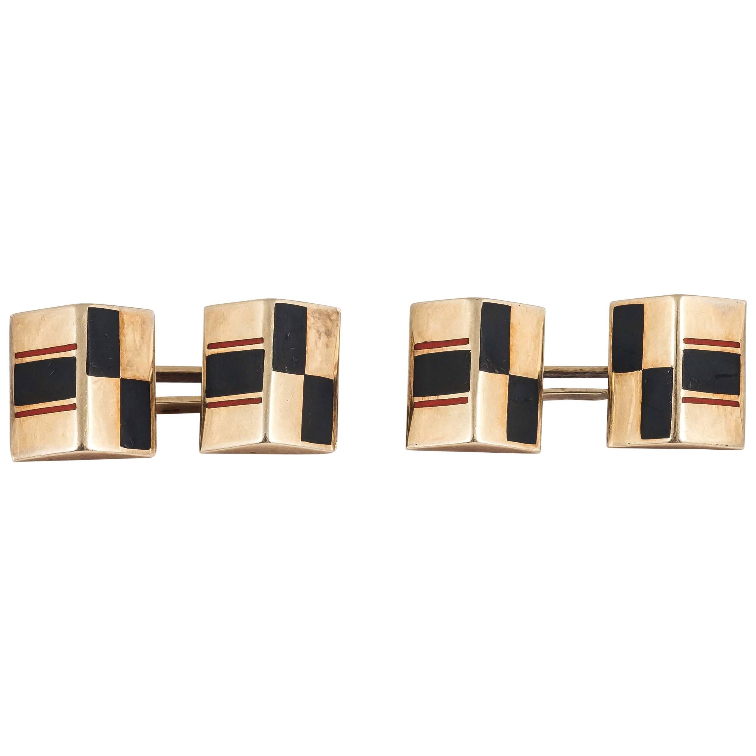 Art Deco Austrian enamel gold cube cufflinks  For Sale