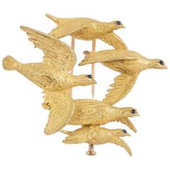 1950s Hermes  Paris Flock of Grouse Gold Pin