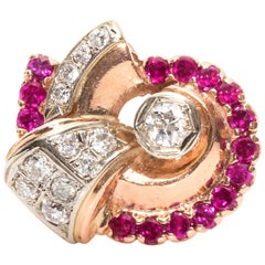 Bague rétro des années 1950 en or rose et blanc 14 carats et diamants