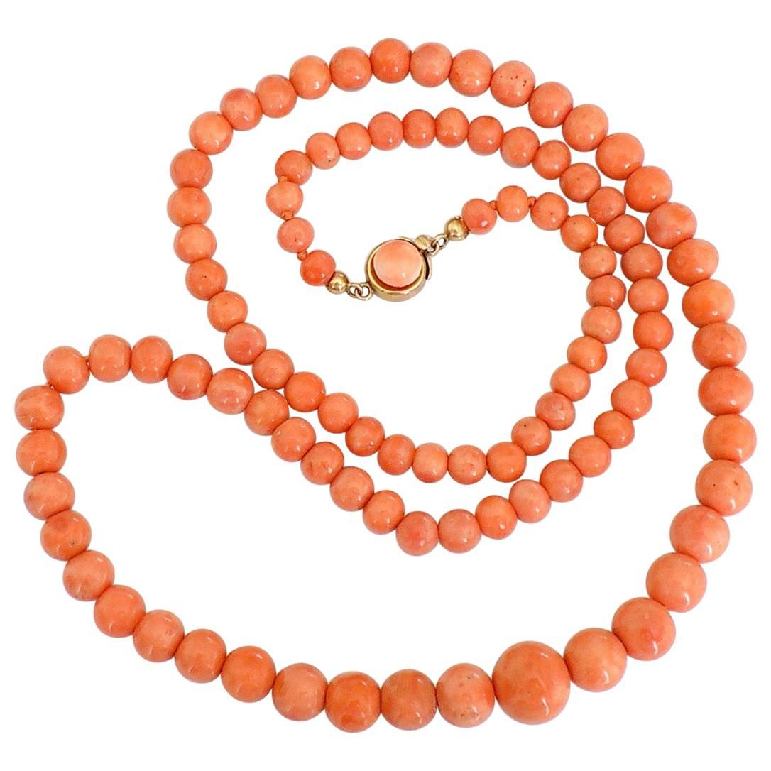Victorian Gold Graduated Coral Beads Necklace 