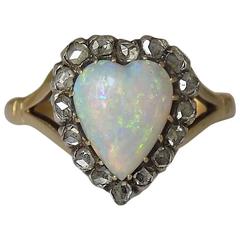 Antique Victorian Opal Diamond Gold Heart Ring