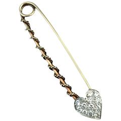 Vintage 1950s  Diamond Gold Heart Pin Pendant  