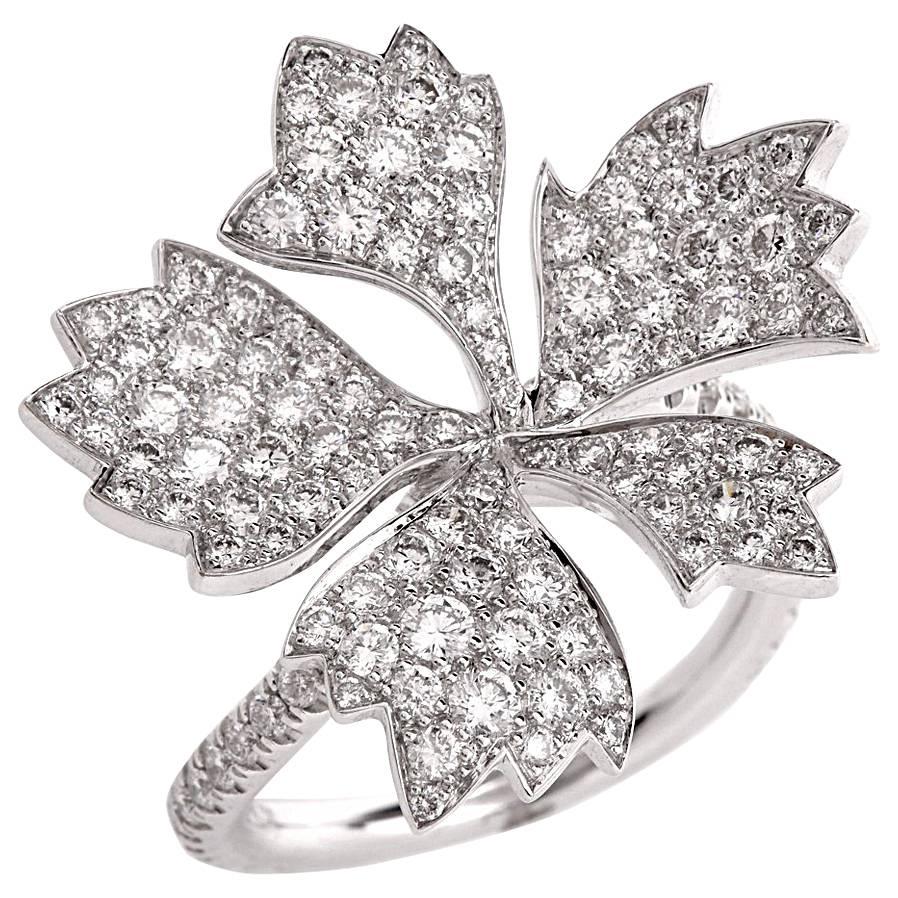 French Diamond Gold Flower Ring
