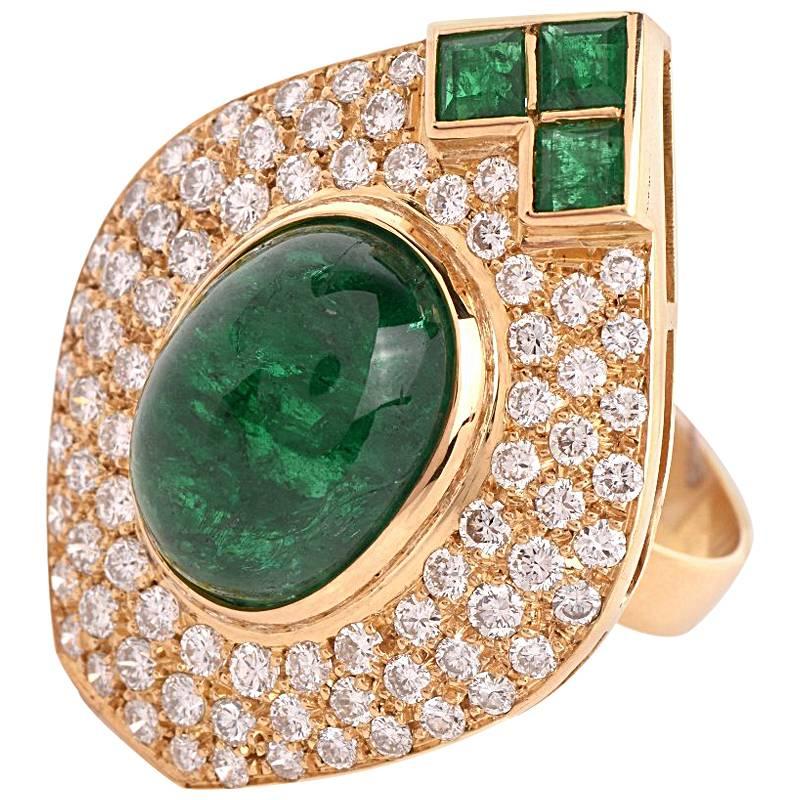1980s Diamond Emerald Cluster Ring