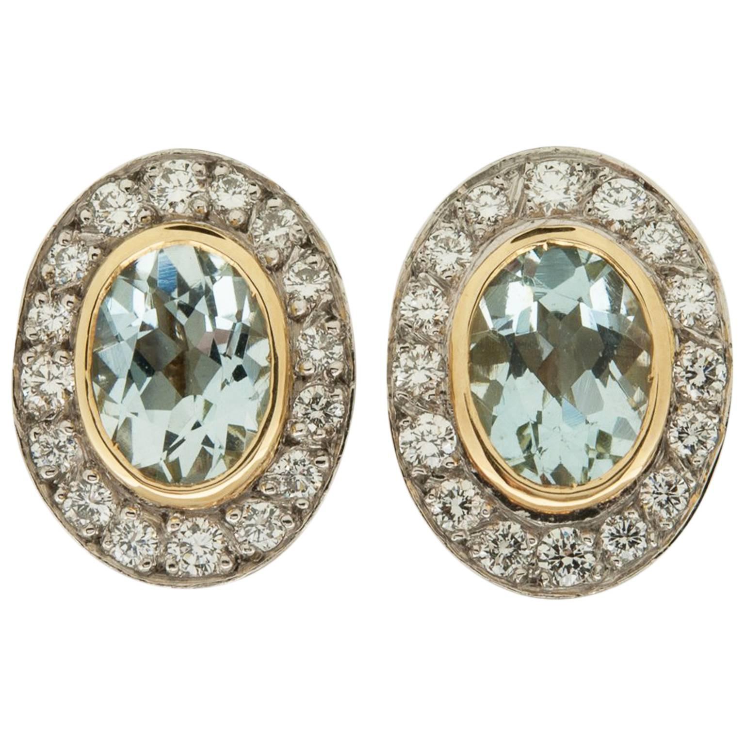 3.5 Total Carats Aquamarine Diamond Earrings in Gold and Platinum  For Sale