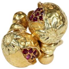 Antique Art Nouveau Ruby Pomegranate Gold Ring