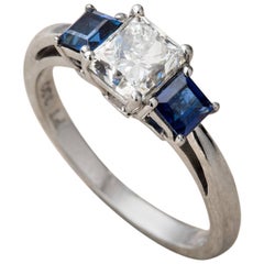 Platinum Engagement Ring Princess cut diamond and sapphires