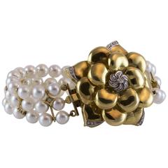 Wempe Diamond and Pearl Gold Flower Bracelet 8