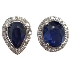 14k White Gold Diamond & Sapphire Ring with Natural Diamonds and Blue Sapphires