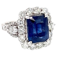 Diamond & Blue Sapphire Ring in 14K White Gold with Natural Diamonds. 6.22ct Sap