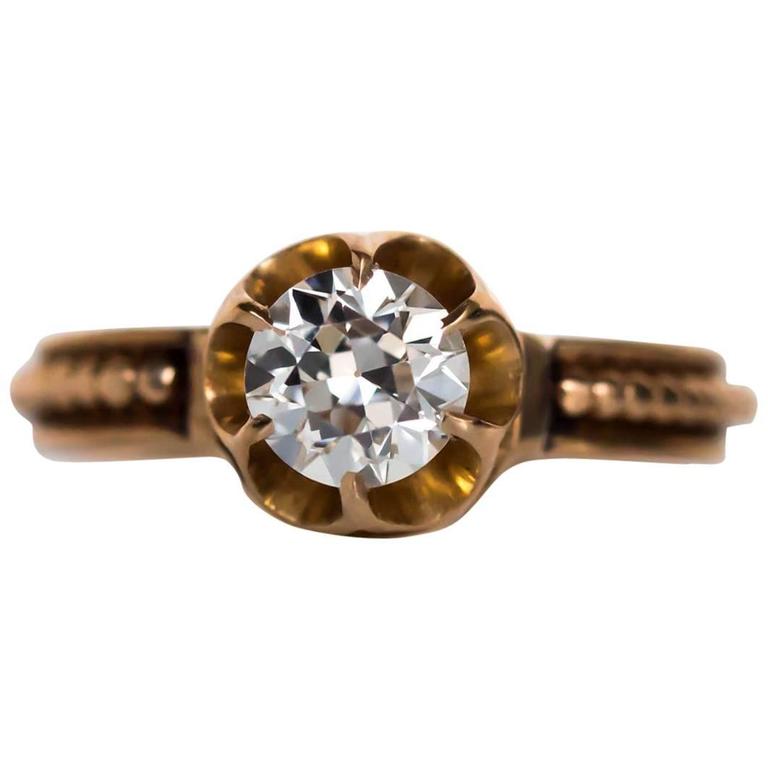 1890s Victorian .91 Carat Diamond Gold Buttercup Setting Ring For Sale