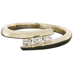 14 Karat Yellow Gold Round Diamond 3 Stone Bypass Engagement or Fashion Ring