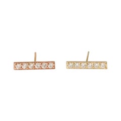 14K Solid Gold Diamond Bar Earrings Minimalist Bar Studs Gold Birthday Jewelry.