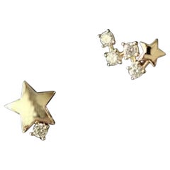 Pendientes de oro macizo de 14 quilates con forma de estrella japonesa asimétrica Pendientes de diamantes modernos para mujer