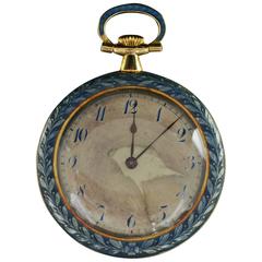 1930s Blue Enamel Gold Pocket Watch