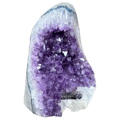 Natural AAA Amethyst Geode from Uruguay Large Clusters with Druzy and Selenite