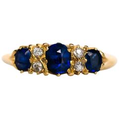 1880s Victorian Sapphire Diamond Gold Engagement Ring