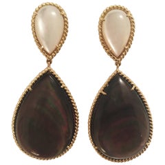 Used Mother of Pearl Abalone Drop Twisted Gold Border Earrings 