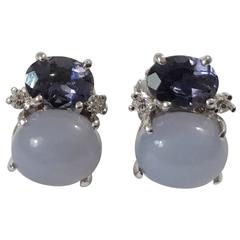 Mini GUM DROP™ Iolite and Cabochon Chalcedony and Diamond Earrings 2