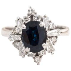 2.00 Carat Blue Sapphire Diamond Gold Engagement Ring