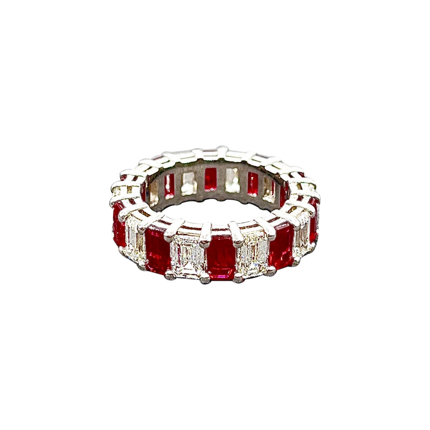 6.95 ct Emerald Cut Ruby & Diamond Band