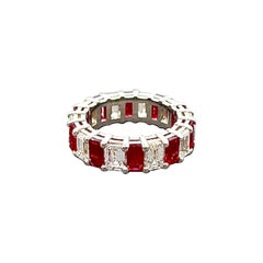 6.95 ct Emerald Cut Ruby & Diamond Band