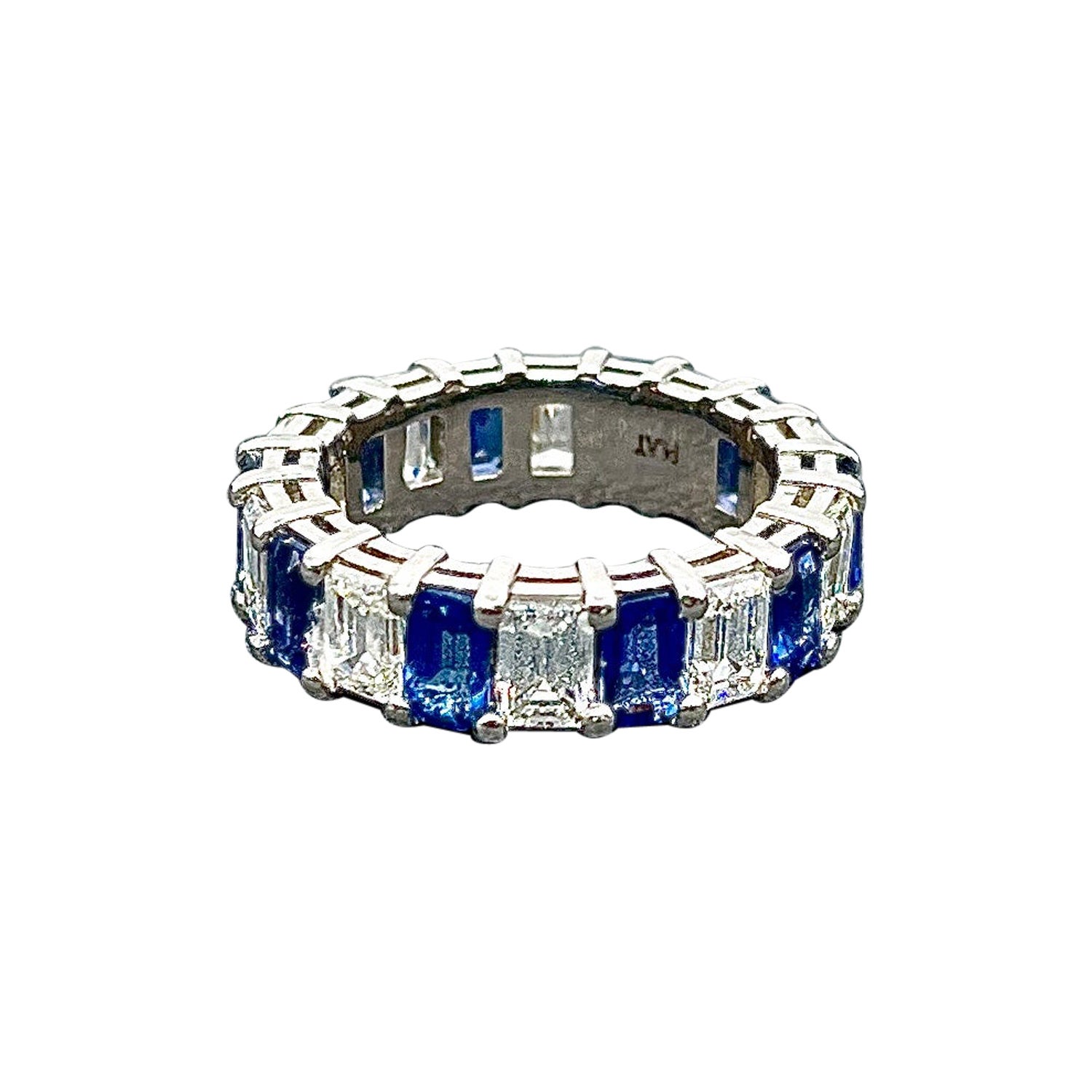 6.97 Ct Emerald Cut Natural Ceylon Sapphire & Diamond Band