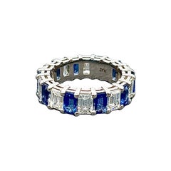 6.97 Ct Emerald Cut Natural Ceylon Sapphire & Diamond Band