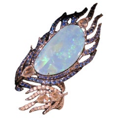 NWT $26, 000 Rare 18KT Gold Black Opal Fancy Rose Cut Diamond Blue Sapphire Ring