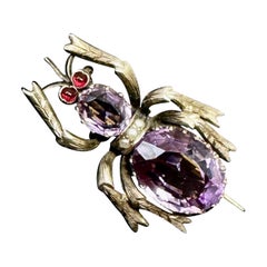 Antique Amethyst Garnet Spider Insect Brooch Bernhard Hertz Denmark Circa 1890