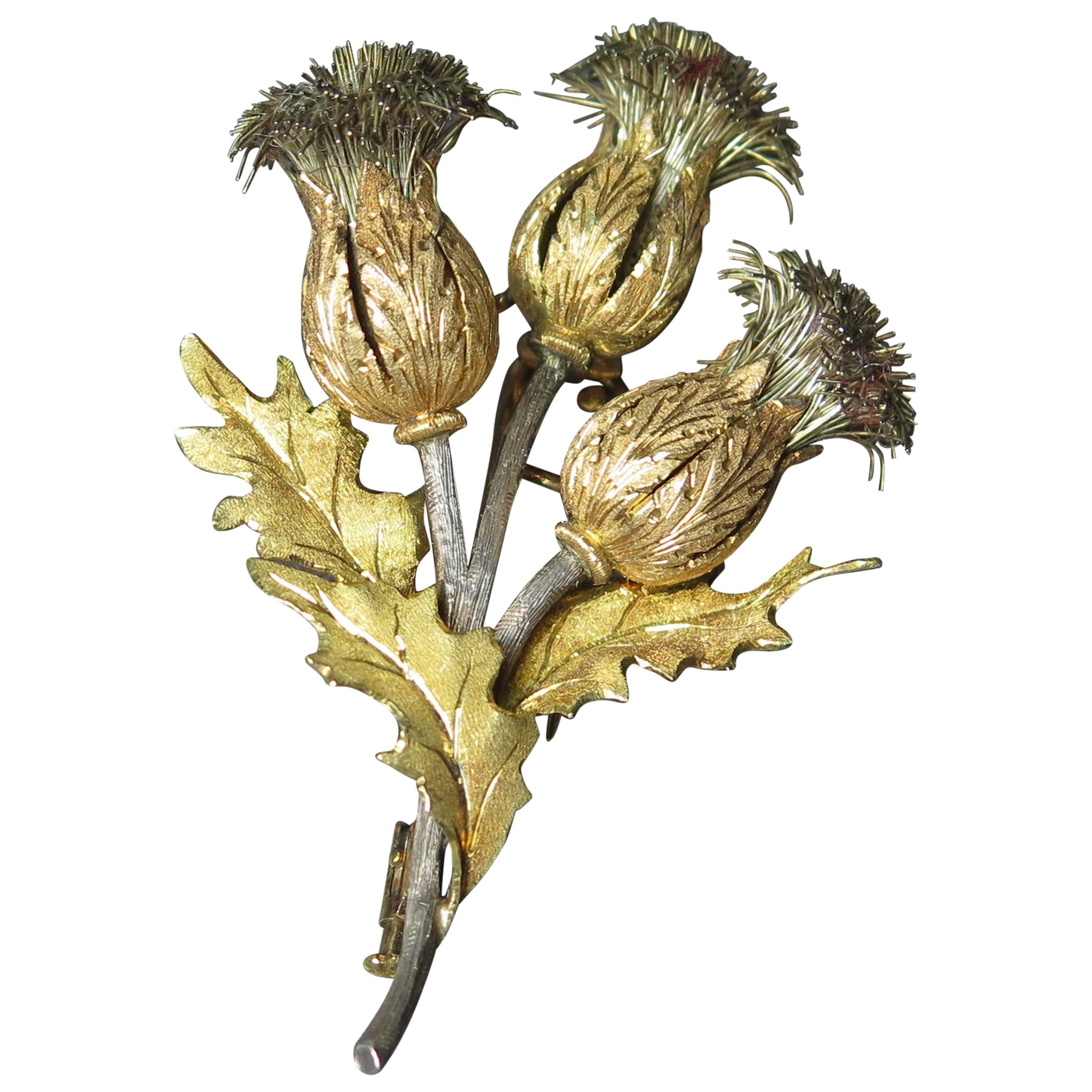 Mario Buccellati Gold and Silver Thistle Brooch