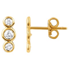 14K Solid Gold Mini Diamond Stud Earring For Women 3 diamond gold Earrings