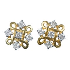 Genuino Diamante Floral Stud Pendientes Para Mujeres 14K Oro Macizo Hecho a Mano Regalo.