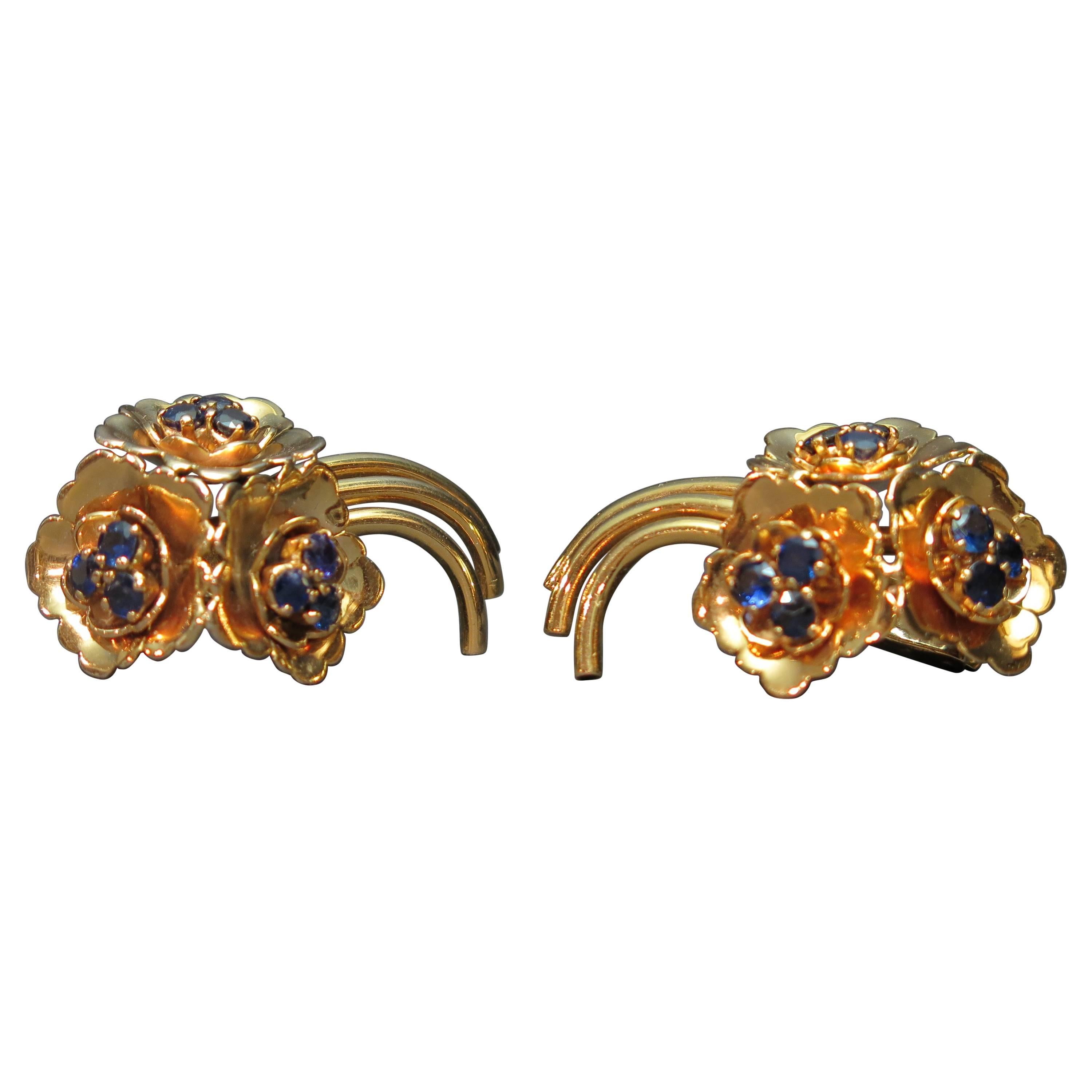 Kutchinsky Gold Sapphire en Tremblant Retro Earrings For Sale