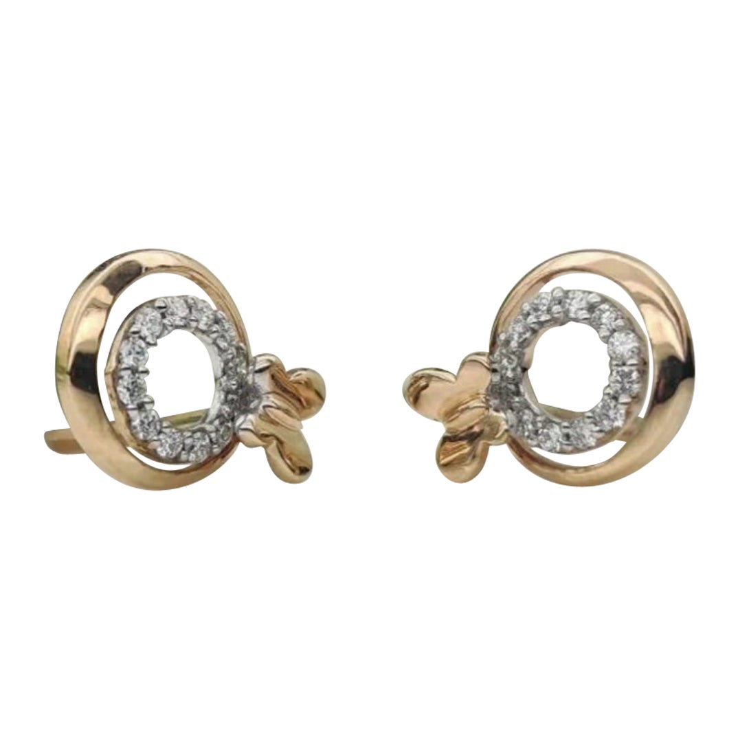 14k Solid Gold Diamond Butterfly Earring Charm Wedding Stud Earrings Rose Gold