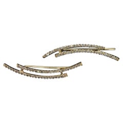 Natural Diamond Cuff Earrings Party Wear 14K Yellow Gold Handmade Luxury Jewelry
