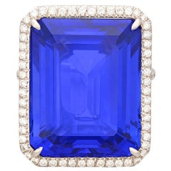Exceptional 24.66ct Vibrant Tanzanite & Diamond Platinum Ring