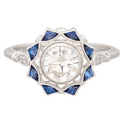 White Gold GIA Diamond & Sapphire Engagement Ring
