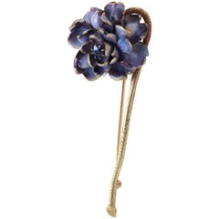 Antique Tiffany & Co. Enamel Sapphire Gold Flower Brooch