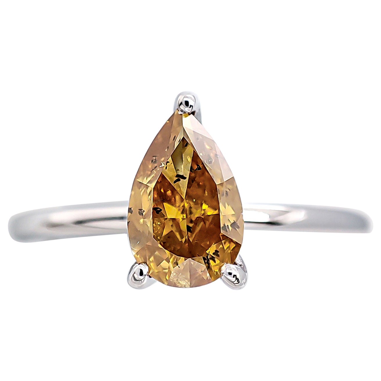 NO RESERVE -  1.00ct Fancy Vivid Orangy Yellow Pear Diamond Solitaire Ring