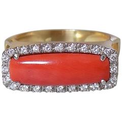 Coral Diamond Gold Ring