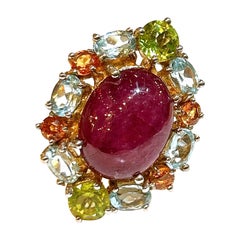 Bochic Orient Rubin, orangefarbener Saphir, Perridot Cocktail-Ring 18K Gold & Silber