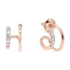 Diamond Spiral Huggies Earrings 14k Solid Gold Wedding Earrings Pave Diamond.