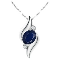 Colgante de Zafiro Ovalado y Diamante Estilo Concha Natural en Platino