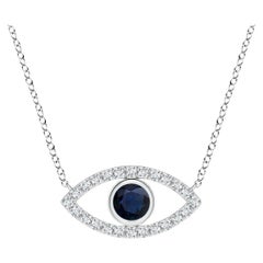 Natural Blue Sapphire Evil Eye Pendant with Diamond Accents in 14K White Gold