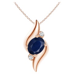 Natural Shell Style Oval Sapphire and Diamond Pendant in 14K Rose Gold