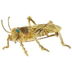  Kurt Wayne Emerald Gold Naturalistic Grasshopper Brooch Pin