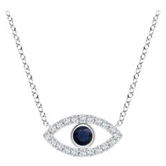 Natural Blue Sapphire Evil Eye Pendant with Diamond Accents in 18K White Gold
